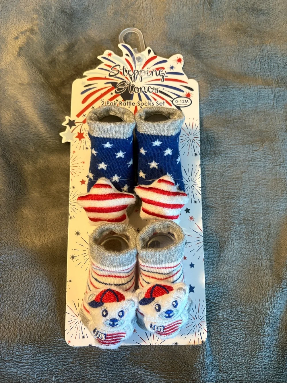 Stepping Stones Kids Red, White & Blue 2 Pair Rattle Socks Set Size 0-12M